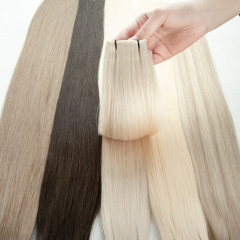 LeShine Private Genius Weft Remy New Hand Tied Weft Hair Extension Rooted Double Drawn Hand Tied Wefts