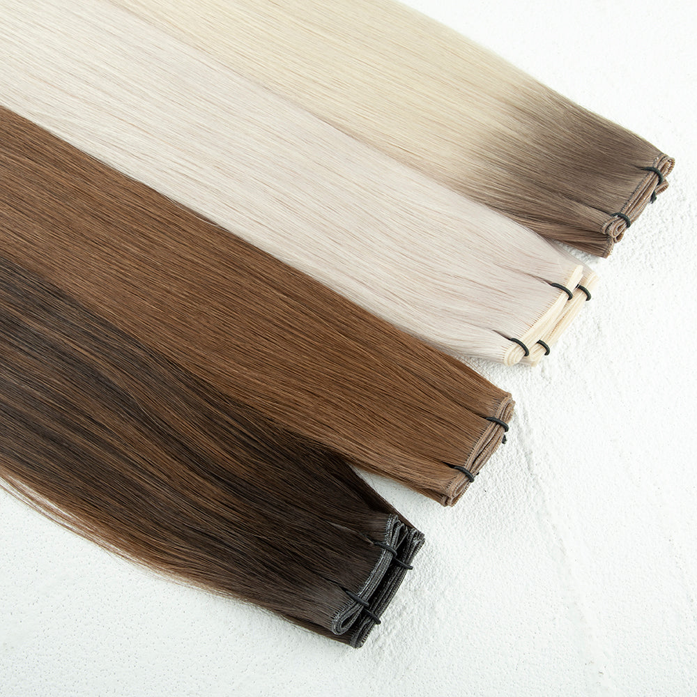 Leshine New Design handtied wefts Invisible Flat Weft Weave Human Hair Extensions Vendors Seamless Genius Weft