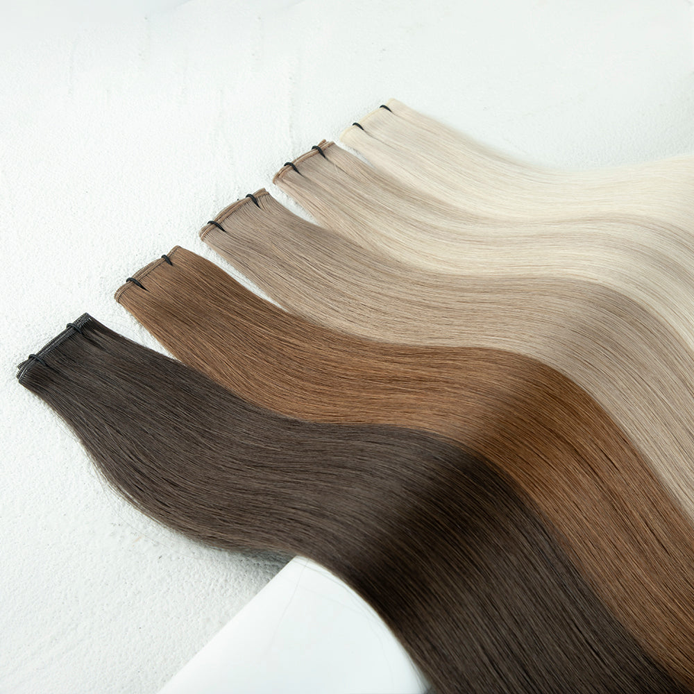 LeShine Private Genius Weft Remy New Hand Tied Weft Hair Extension Rooted Double Drawn Hand Tied Wefts