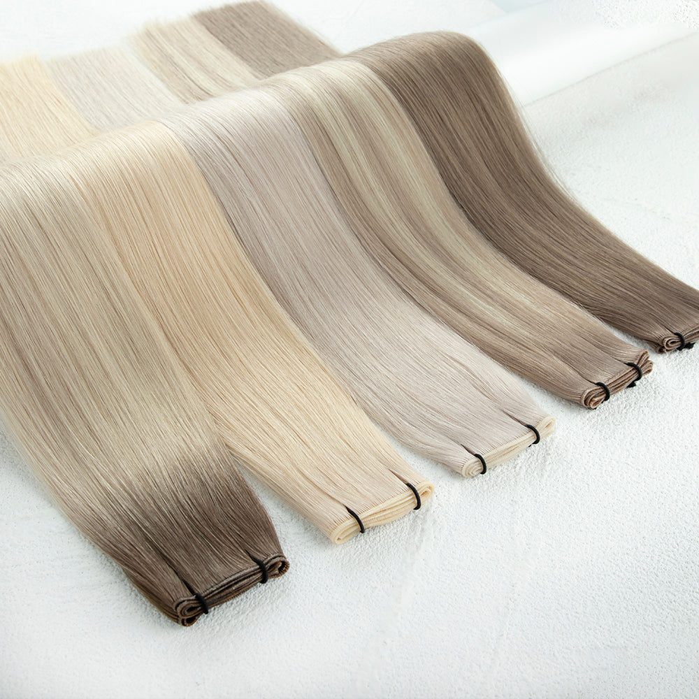 LeShine Russian Hair Thin Invisible Genius Weft Hair Extensions Double Drawn Human Hair Genius Weft